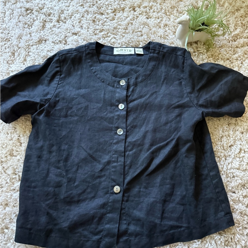 Orvis Black Button Down Shirt Short Sleeve Casual